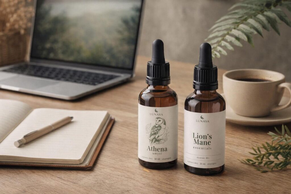Naturalne nootropiki na mgłę mózgową i brak koncentracji – Lunaya Athena i Lion's Mane w kroplach