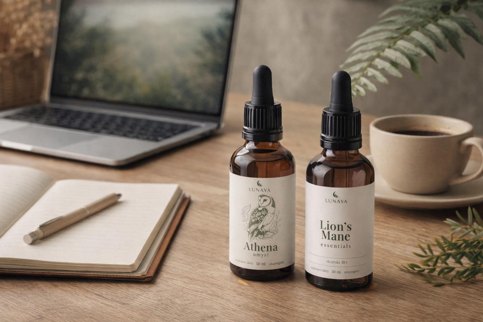 Naturalne nootropiki na mgłę mózgową i brak koncentracji – Lunaya Athena i Lion's Mane w kroplach